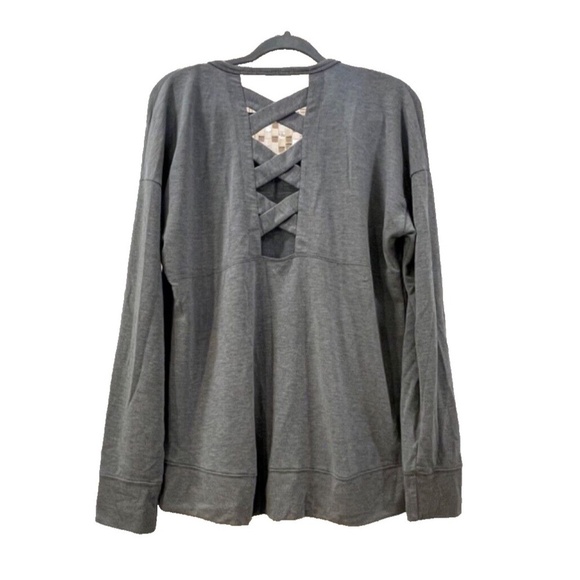 Ladies' Long Sleeve Sweatshirt with Criss-Crossed Back; V-neck; Grey; XL - Picture 1 of 2